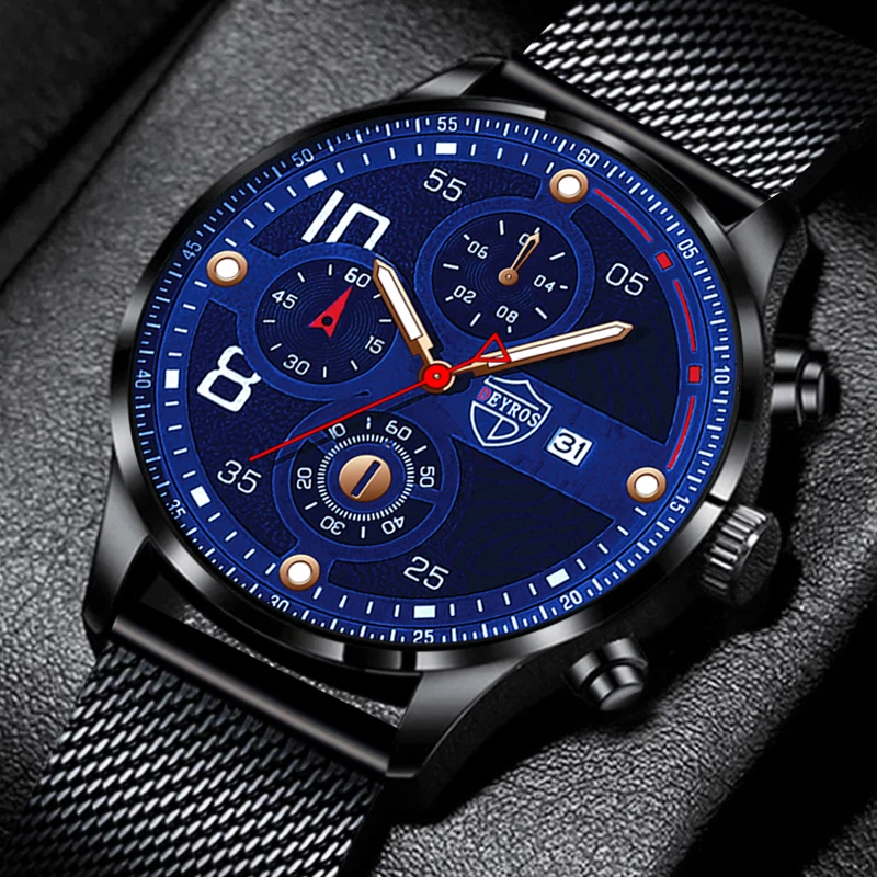 

2022 Fashion Mens Sports Watches Luxury Men Business Stainless Steel Mesh belt Quartz Wrist Watch Casual Luminous reloj hombre