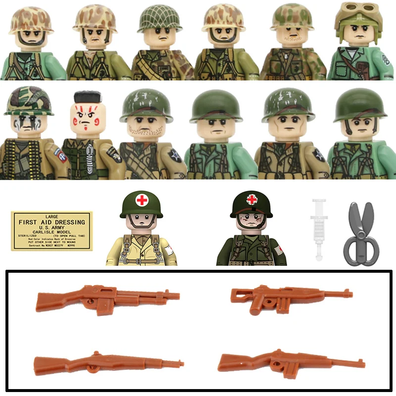 

Military Figures Marine Corps Building Blocks WW2 Soldiers US 101st Airborne Division Helmet Weapon Bricks Children Toys Gift