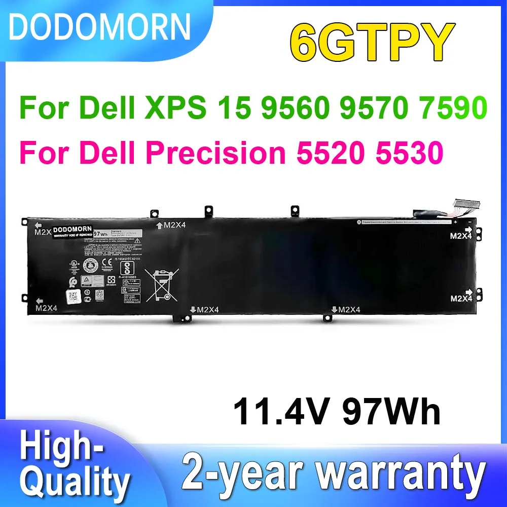 DODOMORN 6GTPY для Dell XPS 15 9560 9570 7590 Precision 5520 5530 аккумулятор ноутбука 11 4 В 97 Втч