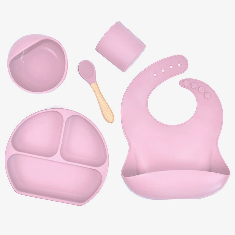 Bpa Free Children's Tableware Fashionable Soft Silicone Food Plates Easy To Clean Washing Up Baby Bibs Spoons Cute Gadget