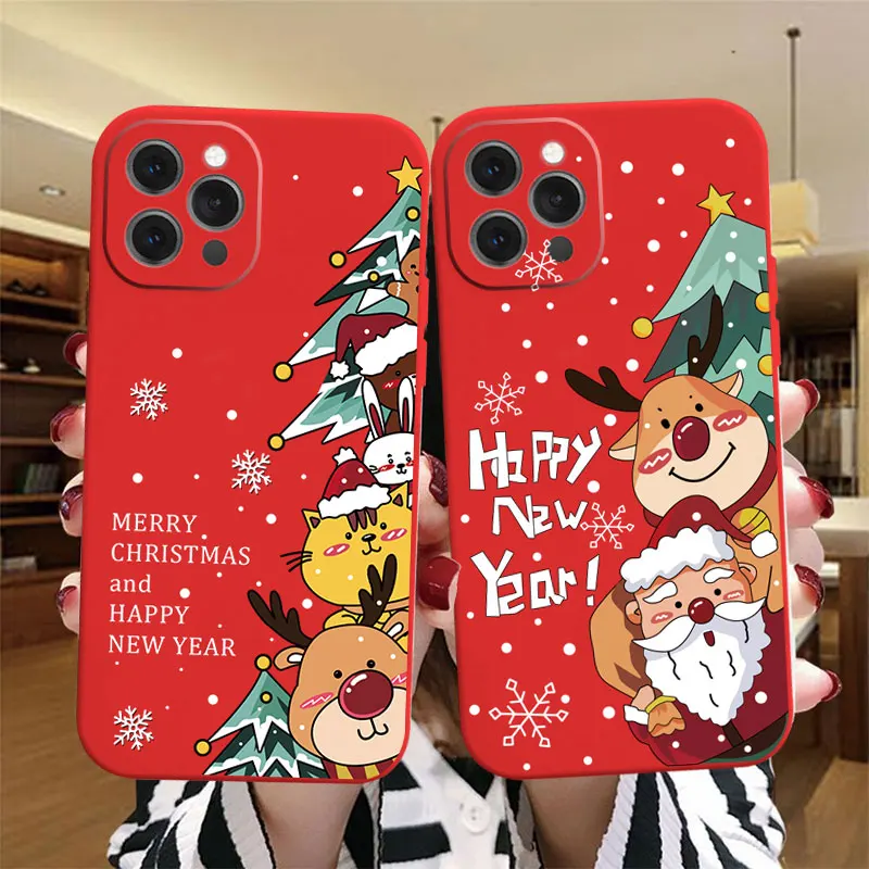 

Cartoon Santa Claus elk Phone Case For iPhone 13 14 Pro Max Fashion red Cover For iPhone 12 11 Pro Max X XR XS 7 8 Plus Fundas