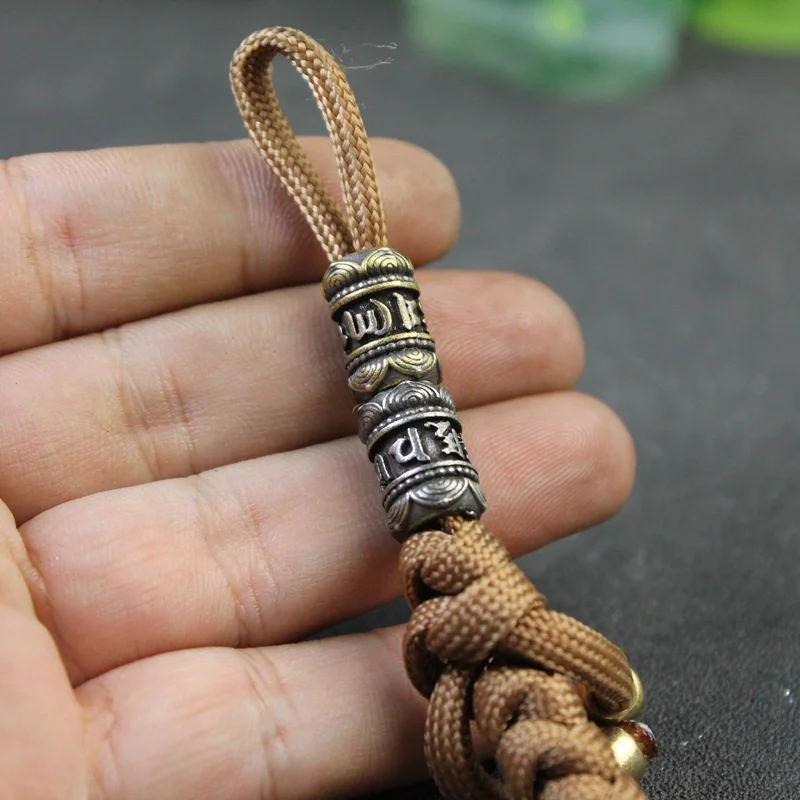 

Nepalese Six-character Mantra Vajra Pestle Pattern Vintage Brass Knife Bead DIY Paracord Woven Lanyard Pendant Jewelry Accessory