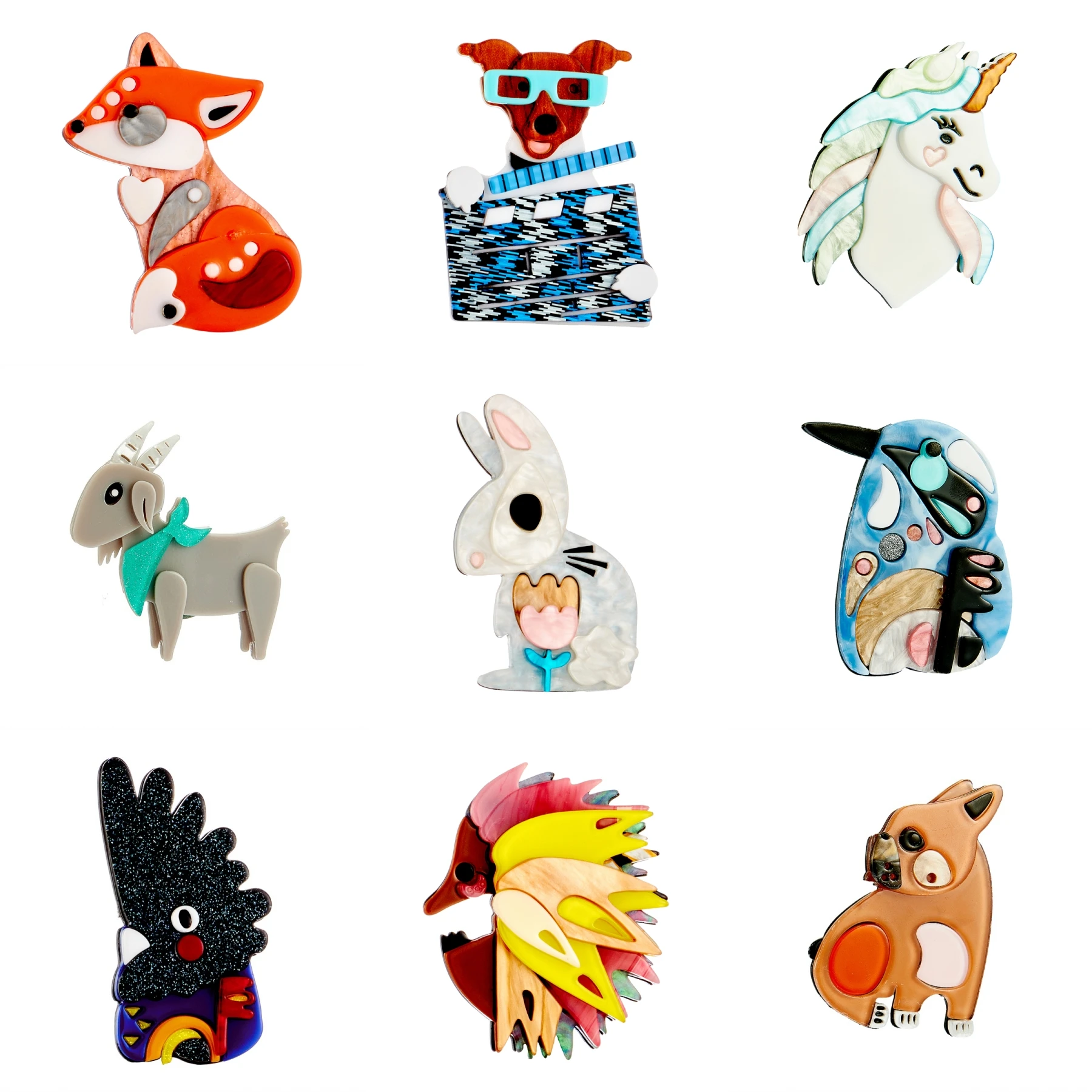 YAOLOGE 2022 New Acrylic Fox Dog Horse Brooches for Women Unisex Fashion Cartoon Cute Animal Party Causal Brooch Pin Gifts