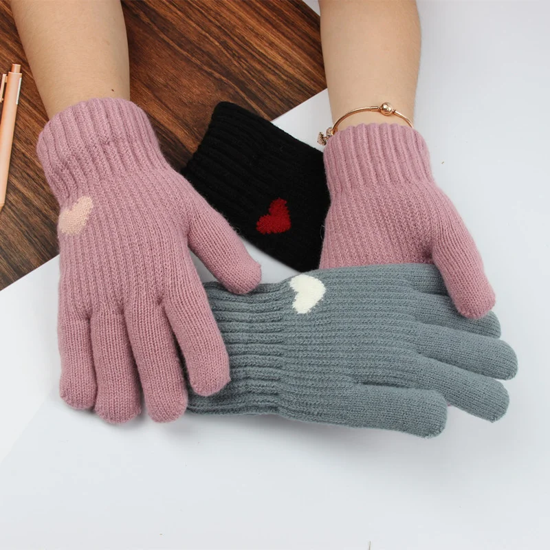 

Женские зимние теплые вязаные перчатки с пальцами, мужские однотонные Шерстяные варежки для сенсорных экранов, женские плотные теплые перчатки для велоспорта и вождения