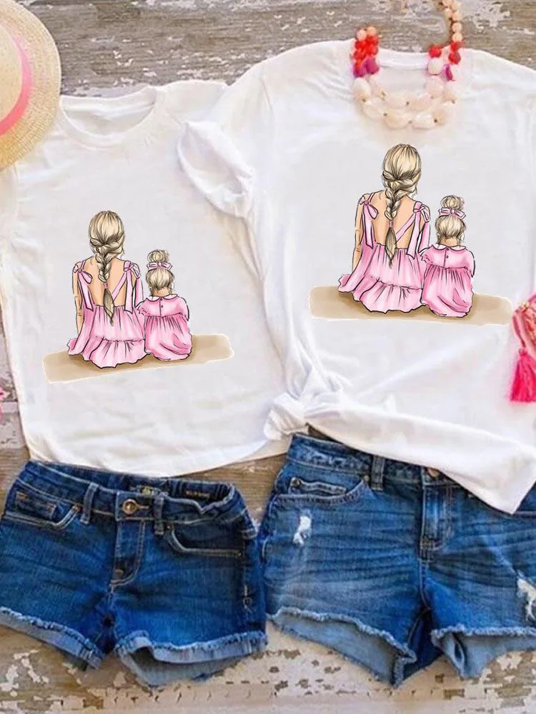 

Kawaii Clothes Family Matching Clothing T Shirt Graphics T Shirts Girls Boys Kids Children Watercolor Love Sweet Summer Clothes