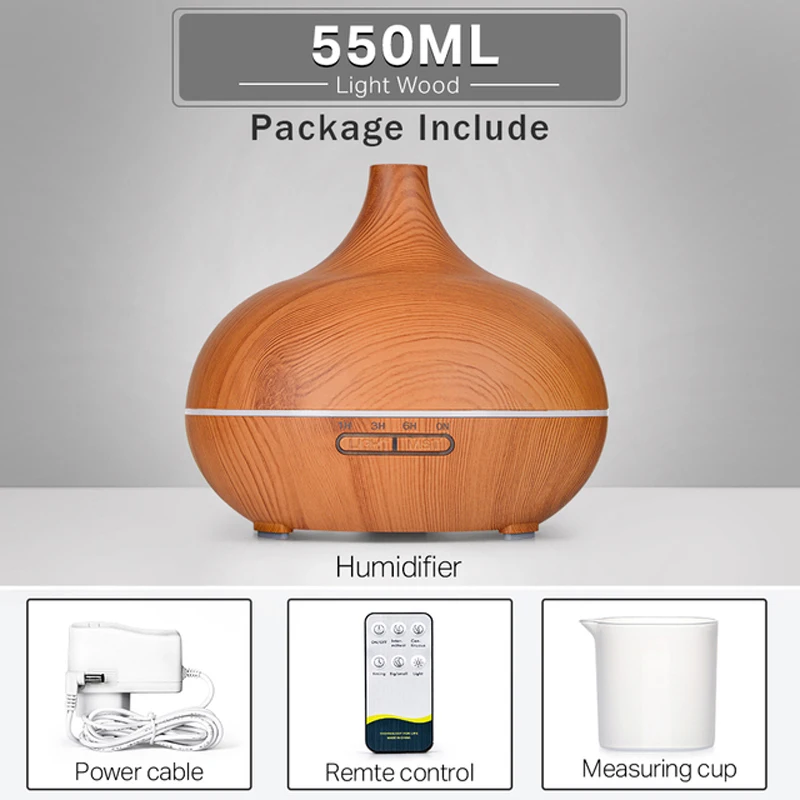 

Electric Essential Oil Diffuser Ultrasonic Remote Control Hollow Wood Grain Aromatherapy Air Humidifier Office Home