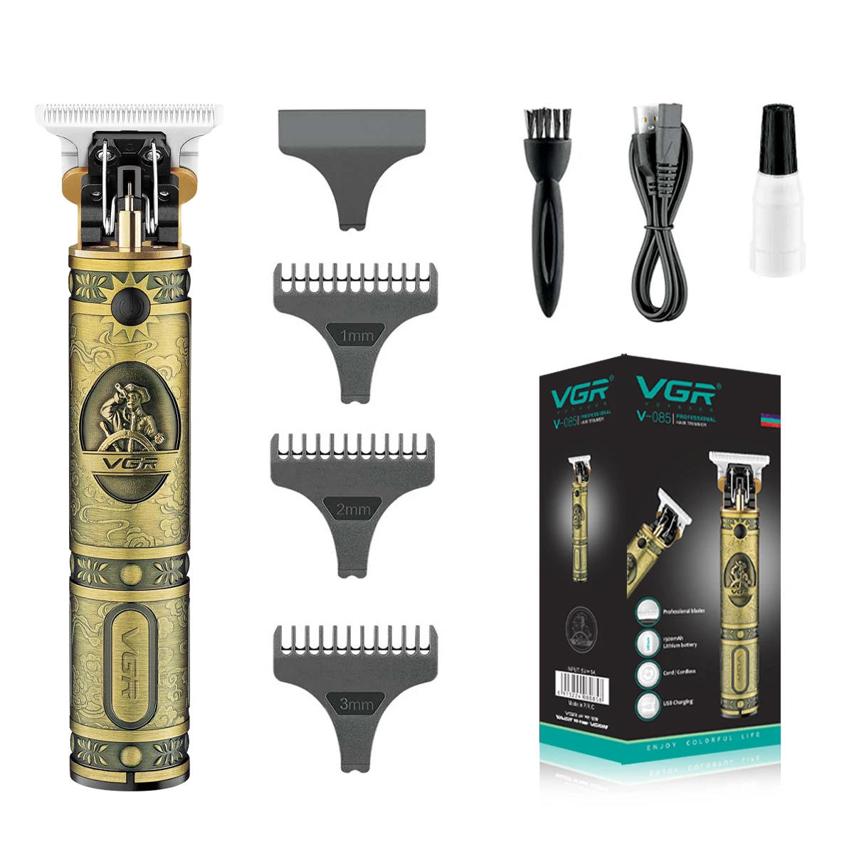 VGR Electric Hair Clipper New Product Electric Clipper USB Rechargeable Hair Clipper T9 Oil Head Clipper Carving V-085