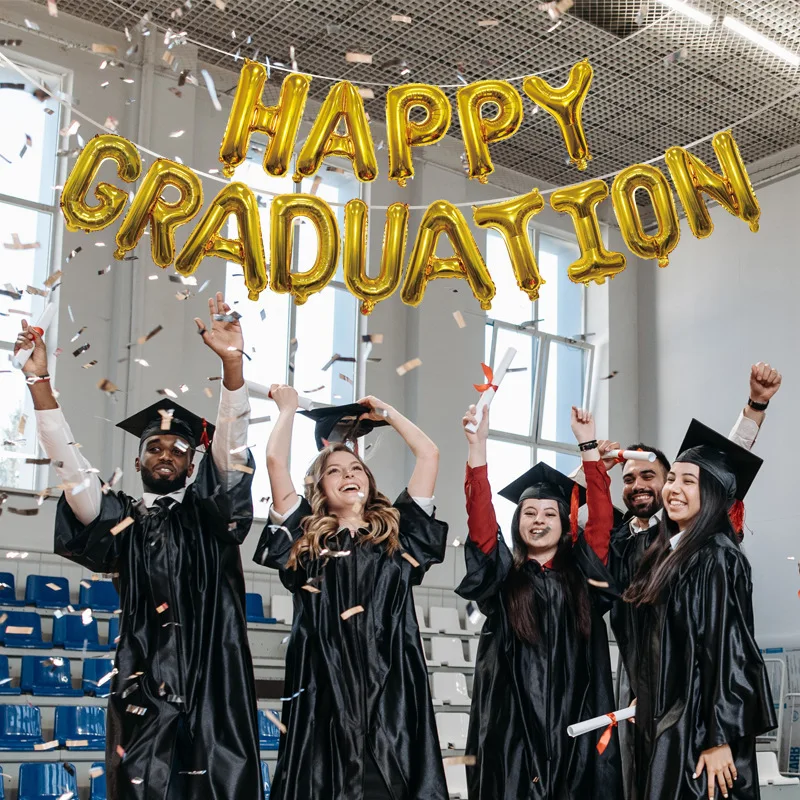 

15pcs/Lot Happy Graduation Banner Foil Balloons 16inch Rose Gold Silver Hanging Letters Air Inflatable Ballon Party Decoration