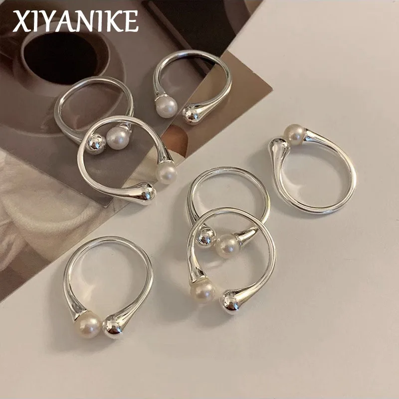 

XIYANIKE Korean Simple Pearl Cuff Finger Rings For Women Girl Elegant Fashion New Jewelry Lady Gift Party Wedding anillos mujer