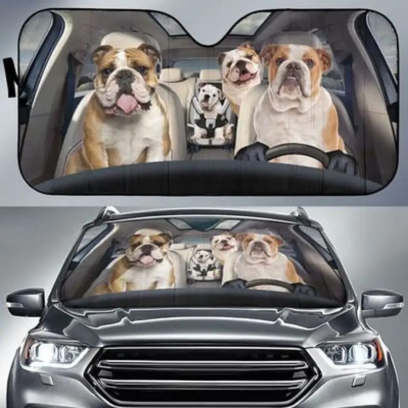 Солнцезащитный экран для автомобиля Bulldog Family Funny Safe Driver, аксессуары для автомобиля, персонализированный подарок, с изображением животных.