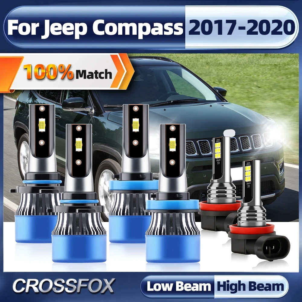 

60000LM H11 Светодиодный фара для автомобиля 360 Вт HB3 9005 турбо лампа 12 В 6000 К Белый Автомобильный противотуманный светильник для Jeep Compass 2017 2018 2019 2020