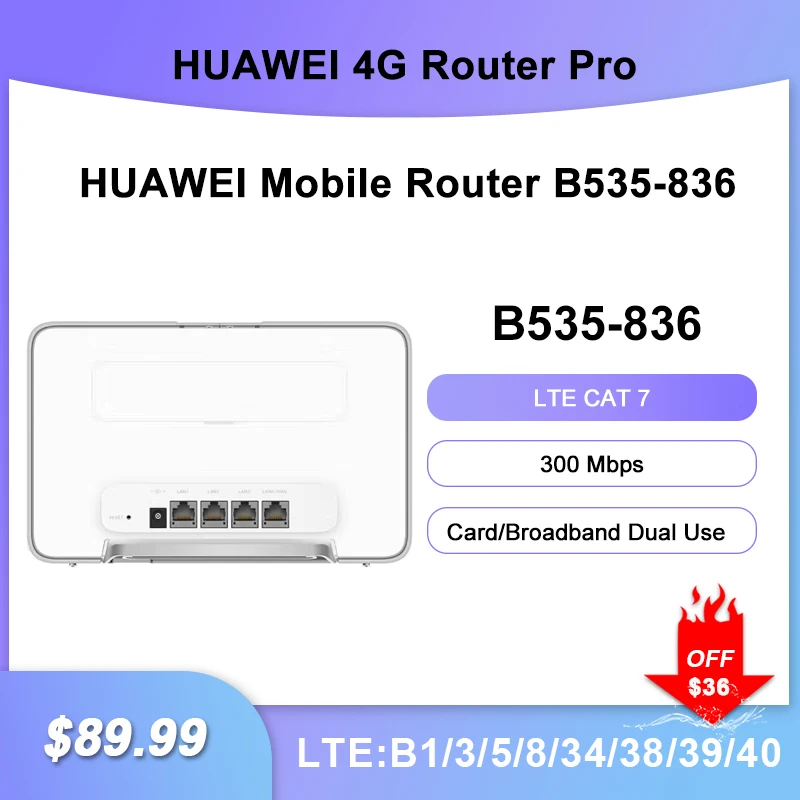 HUAWEI-enrutador B535-836 4G CPE Cat 7, enrutador de punto de acceso WiFi con ranura para tarjeta Sim, 4 puertos Gigabit Ethernet, 300Mbps, nuevo