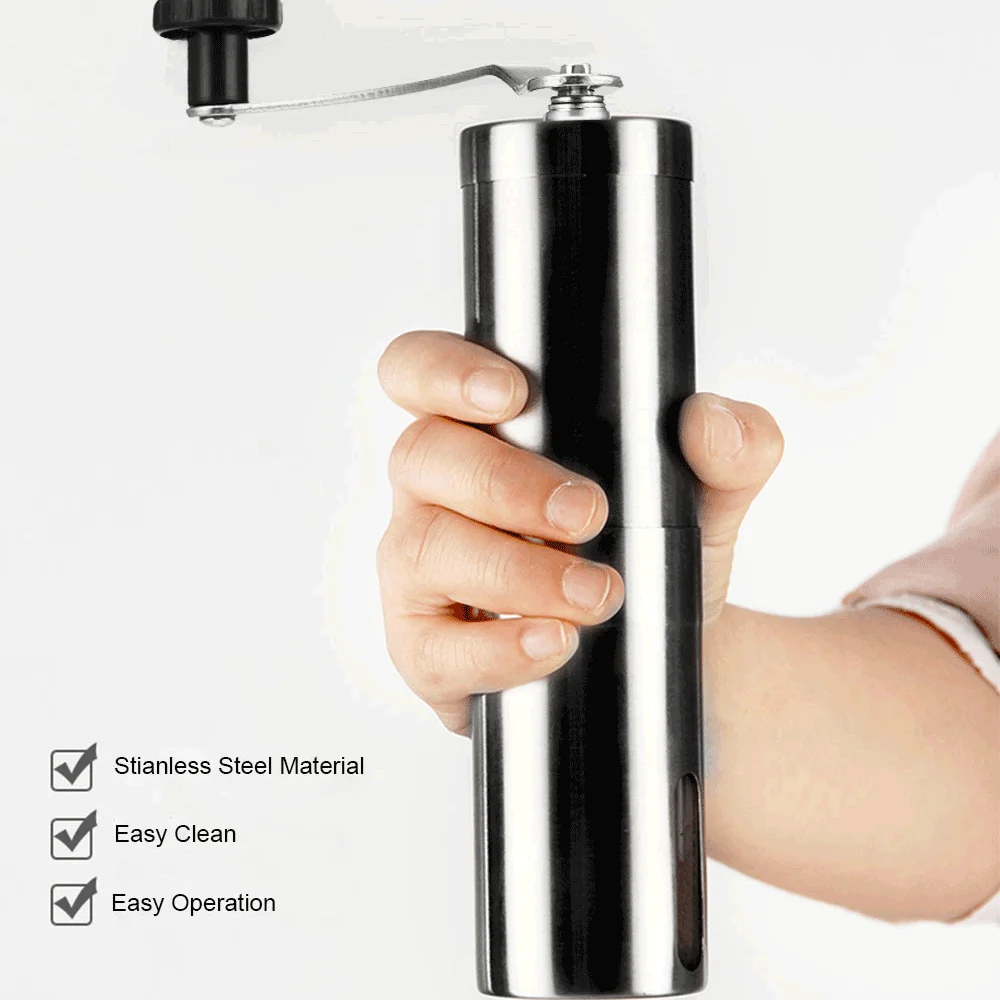 

Manual Coffee Grinder Machine Stainless Steel Portable Conical Grinder For French Embossing Hand-Held Mini Kcup Brushed Icafila