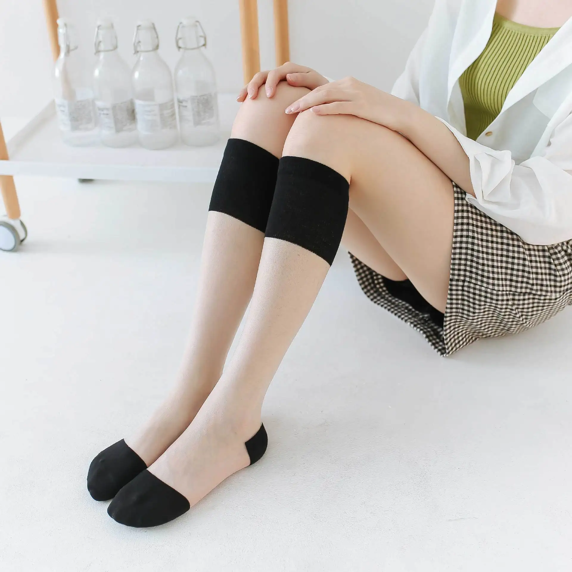 

Женские летние тонкие длинные носки прозрачные чулки Girls, женские чулки с кристаллами, шелковые носки, гольфы, носки