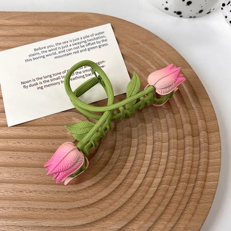 

2022 New Korean Sweet Tulip Flower Plant Hair Claws for Women Girls Summer Fashion Alloy Shark Clip Hair Accessories