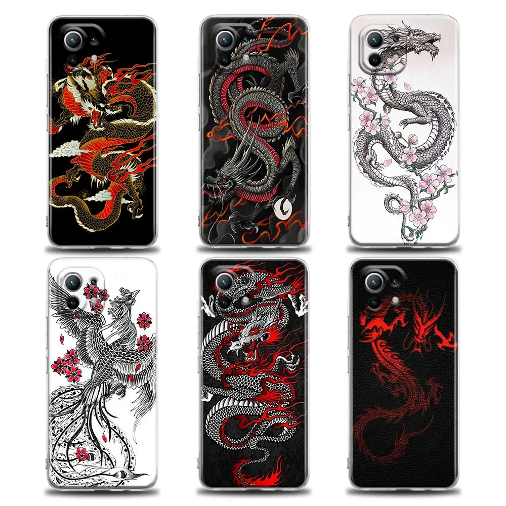 

Clear Phone Case for Xiaomi Mi 11 10 Lite 10T Note 10 Mi 9 SE 11T Pro Poco X2 M3 F3 X3 M4 Soft Silicone Fashion Dragon Pattern