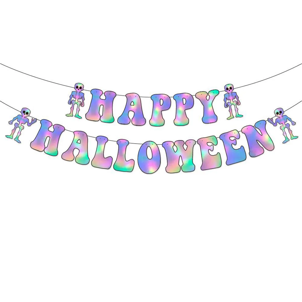 

Durable Halloween Banner Set Paper Material Comes With Ribbons & Glue Pins Ideal for Halloween Party Decorations