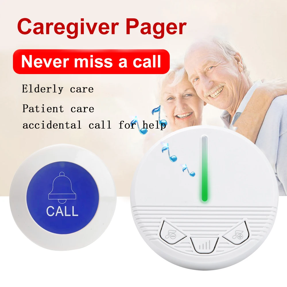 

Caregiver Pager Wireless SOS Call Button Nurse Call System Alert Button Long Distant for Home Hospital