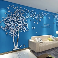 3d tree acrylic mirror wall sticker decals diy love tree with bird art tv background wall poster bedroom living room wallsticker
