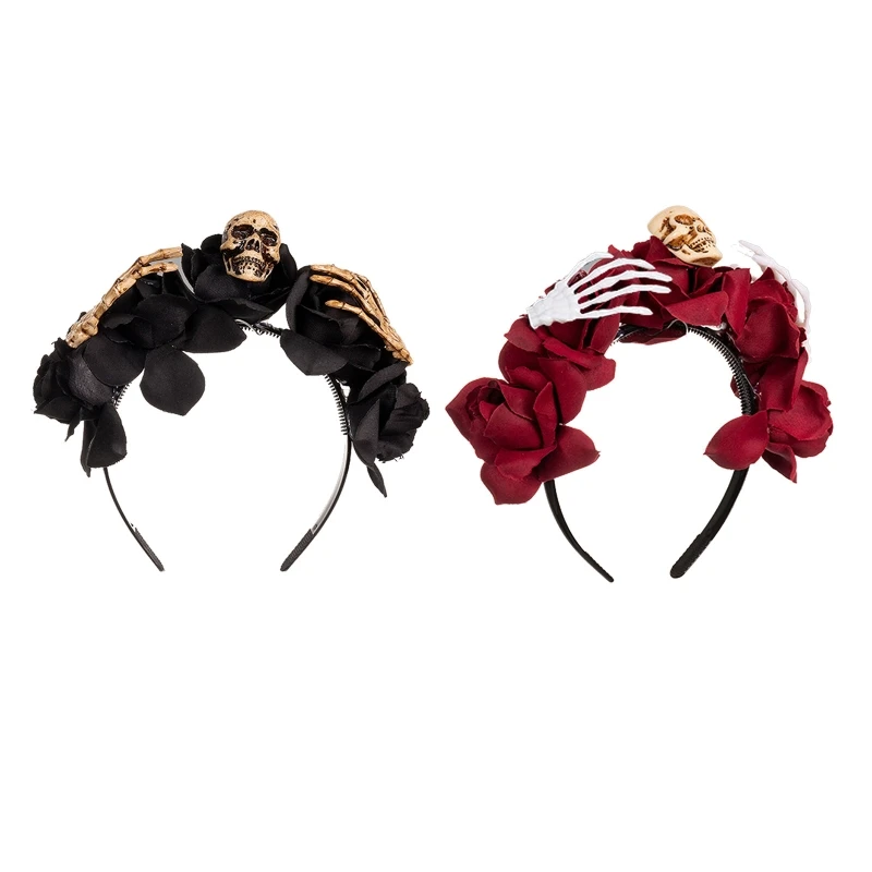 

Skull Headband Halloween Tiaras And Crowns Halo Flower Headband Day of The Dead Headband Rose Flower Crown Hairband