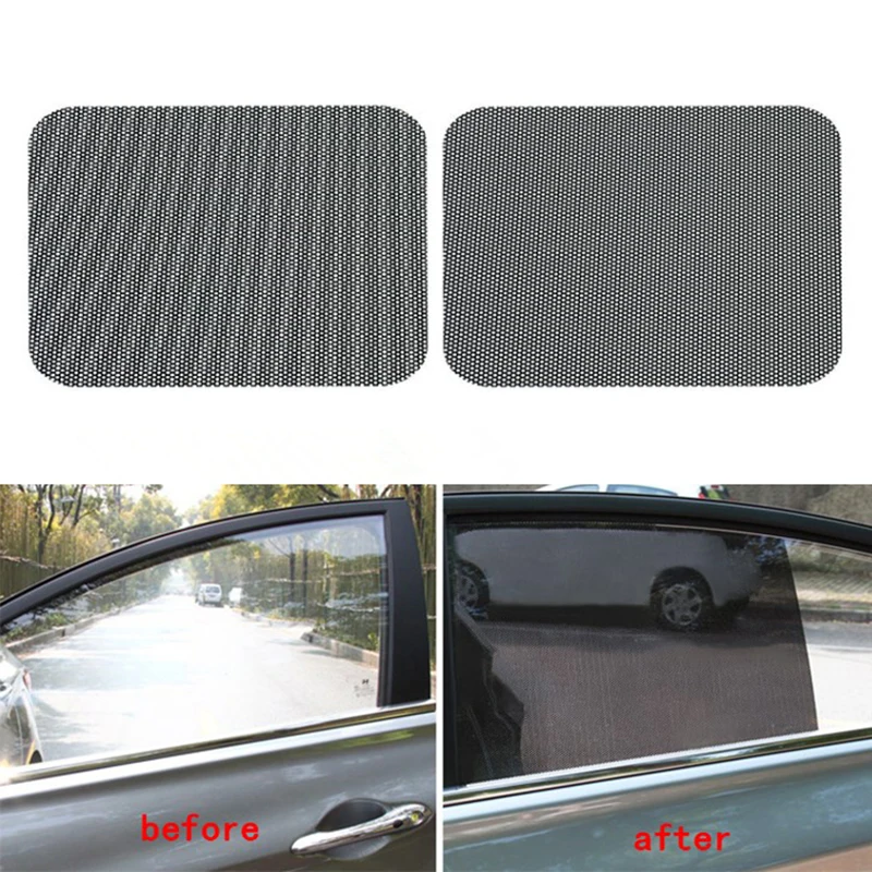 

2Pcs 42x38cm DIY Car Stickers Sun Shades Sun Protection Window Cover Black PVC Sunshade Side Window Shield with Small Holes
