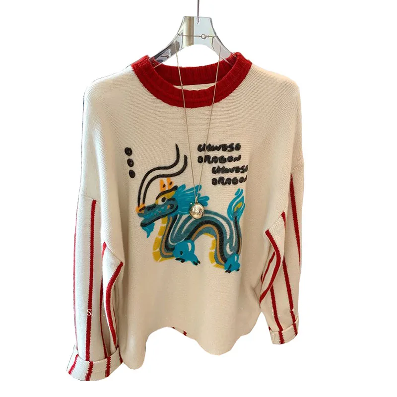 Осенний модный свитер с вышивкой женские пуловеры корейский Мягкий трикотажный