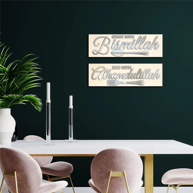 

Thank God Allah Islamic Kitchen Wall Sticker Muslim Arabic Bismillah Allah Wall Acrylic Decals Quran Quotes Home Mural Art Decor