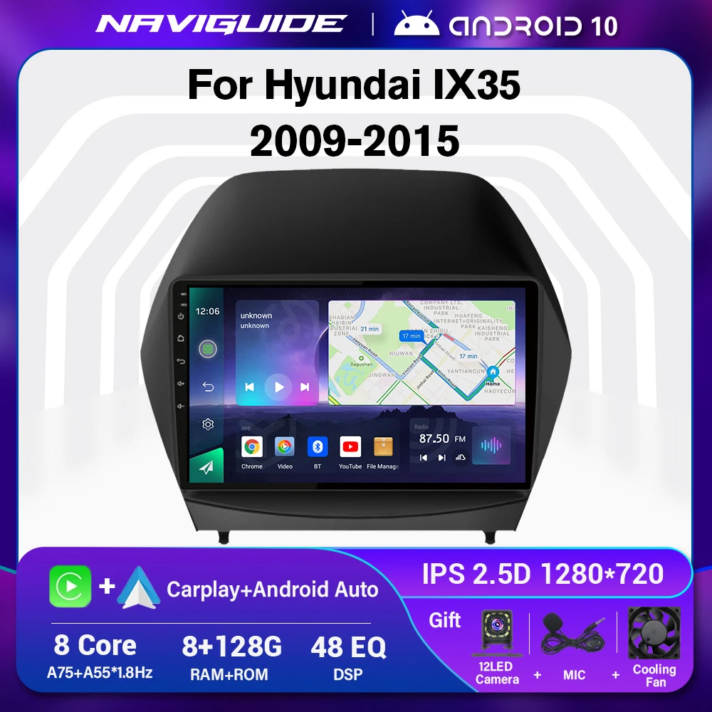 

NAVIGUIDE Android 10 Car Radio For Hyundai Tucson 2 IX35 2009-2015 Autoradio 1280*720 IPS Multimedia Player Navi GPS NO 2din DVD