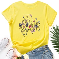 summer cotton women t shirt 5xl beautiful wildflower print short sleeve graphic tee tops casual o neck female ts