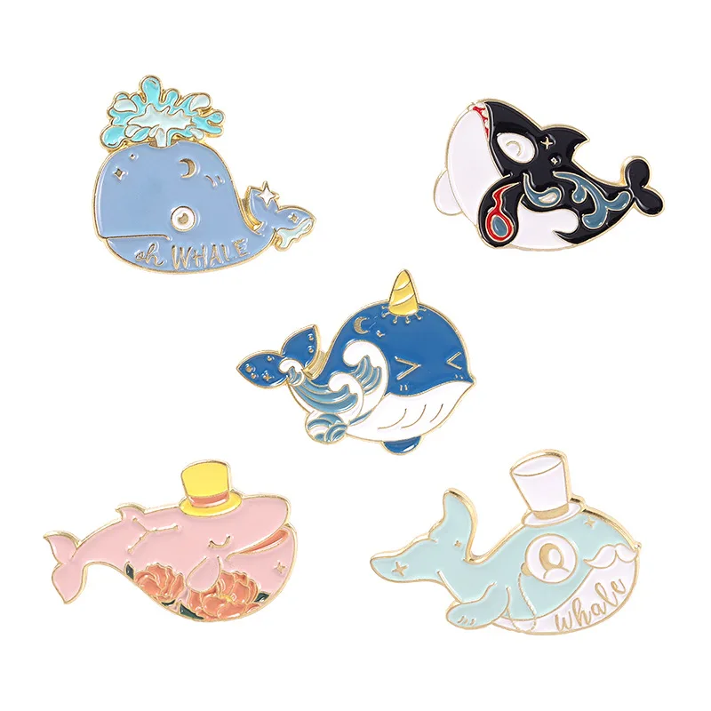 

Cute Whale Enamel Pins Sea Animal Brooches Ocean Wave Cartoon Badge Bag Hat Lapel Pin Gift for Children