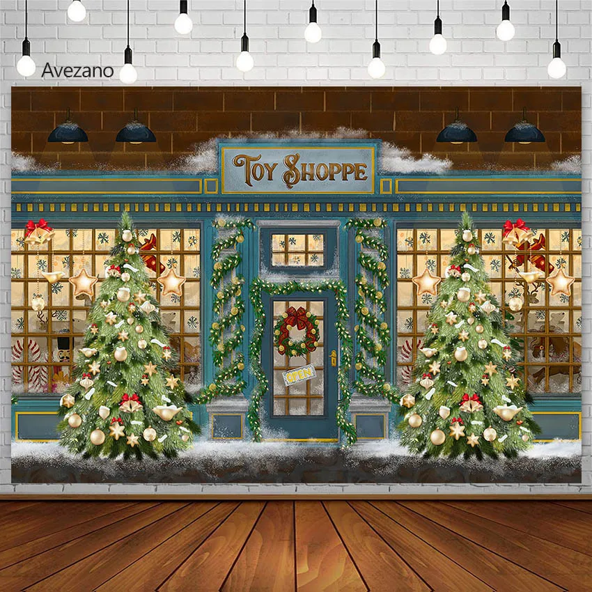 Avezano Christmas Backdrops for Photography Toy Shoppe Xmas Tree Light Kids Portrait Decor Photoshoot Background Photo Studio