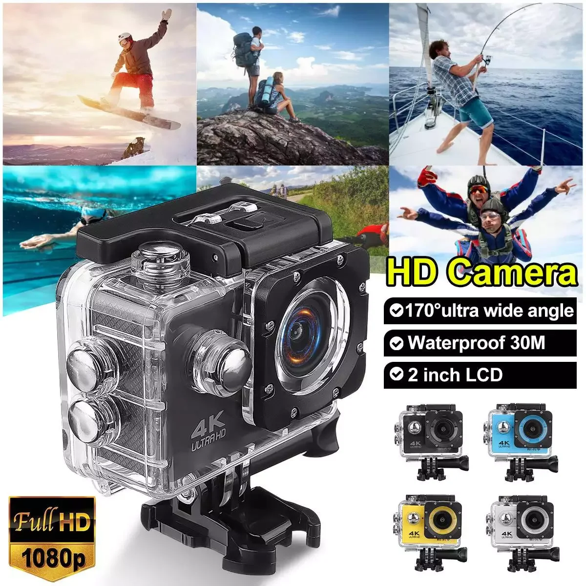 

SJ9000 Waterproof Mini Action Camera 4K/30fps 2.0-Inch Screen Full HD Helmet Mini Sport Camera Video Underwater Go Camera Pro