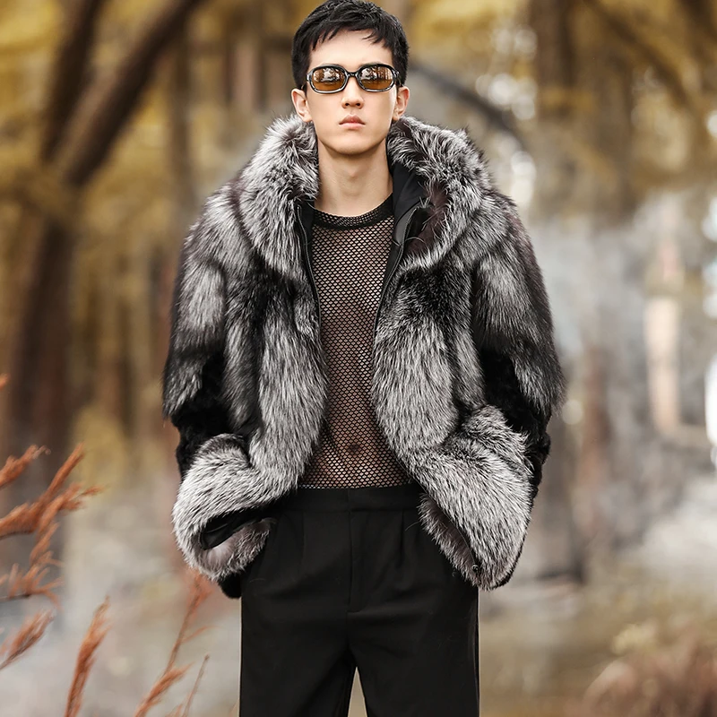 

Fangtai 2023 NewNatural Real Fox Fur Coat Men's Fur jacket Winter Warm Luxury Free shipping Mans Of Wolf Fur Men's coat and vest