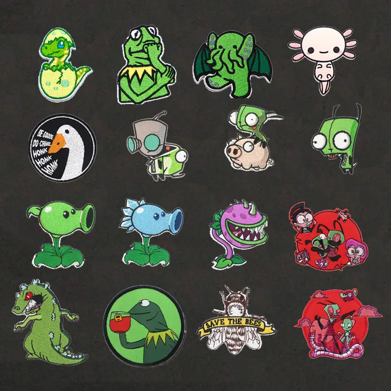 

Animal Dinosaur Frog Embroidered Cloth Stickers Patch Clothing Bag Hat Accessories Adhesive Irregular Cloth Stickers