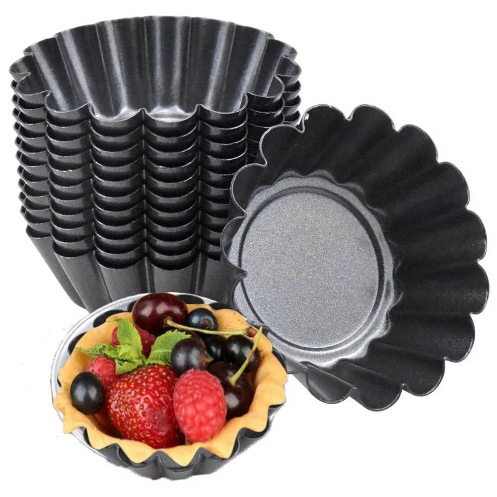 

14 Pack Egg Tart Mold Baking Cups, Non-Stick Flower Muffin Case, Resuable Cupcake Tart Mould, Carbon Steel Tartlet