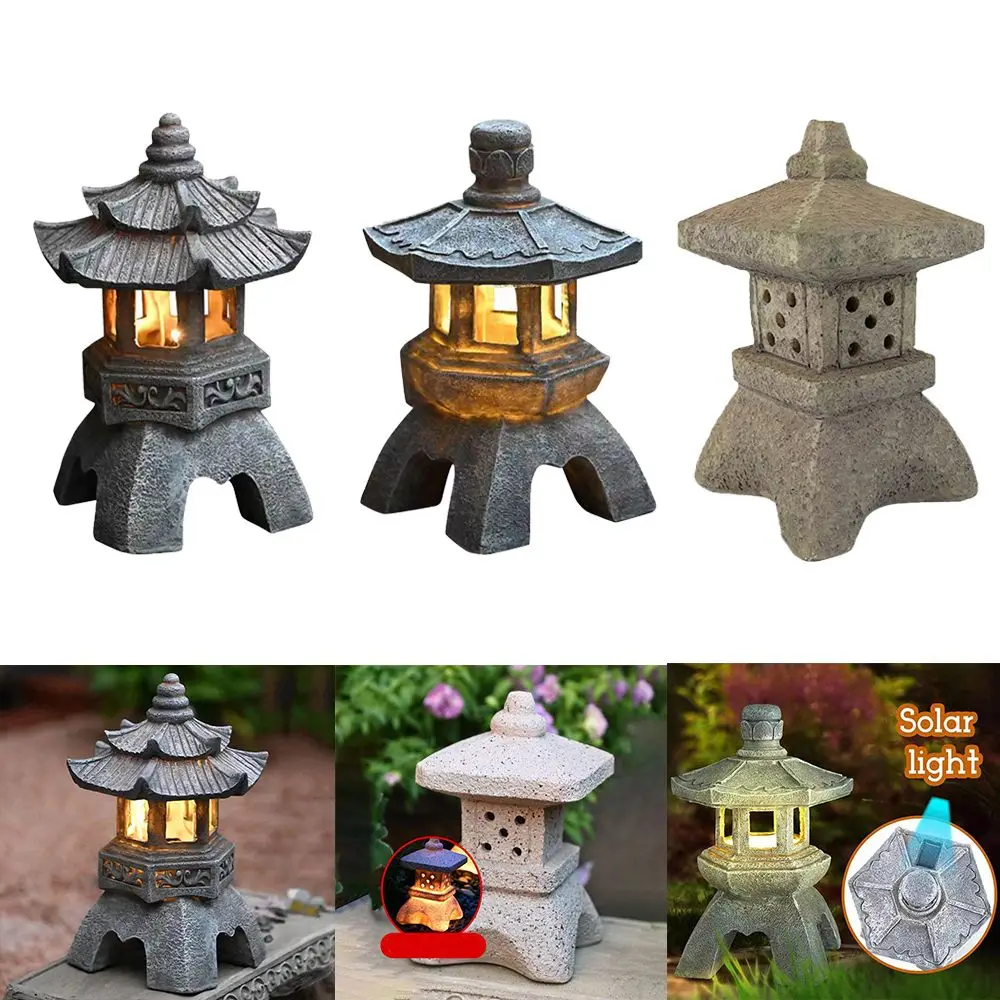 

Creative Resin Garden Accessories Solar Powered Solar Lamp Tower Statue Palace Lanterns Stone Pagoda Lantern