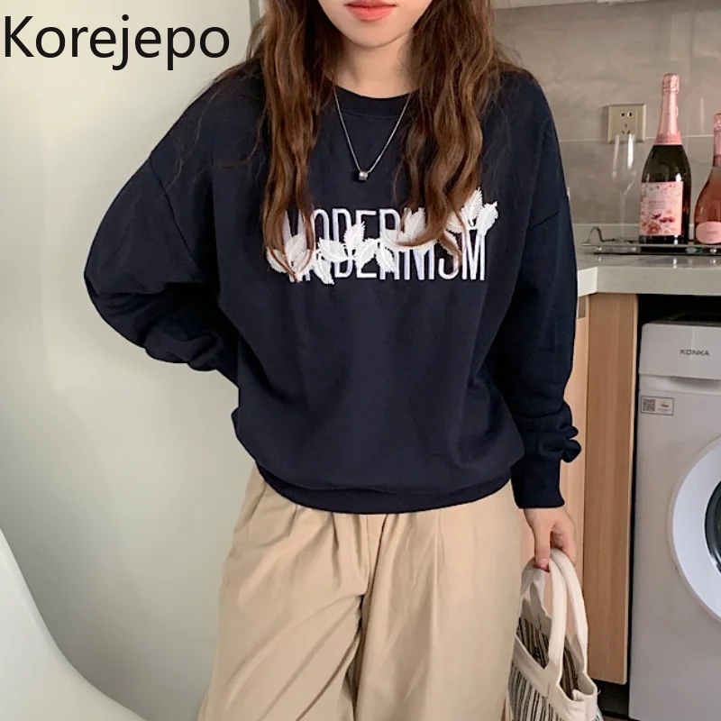 

Свитер с вышивкой корейской надписи на осень и зиму, новинка 2022, универсальный пуловер в Корейском стиле Instagram, топ с круглым вырезом и длинн...