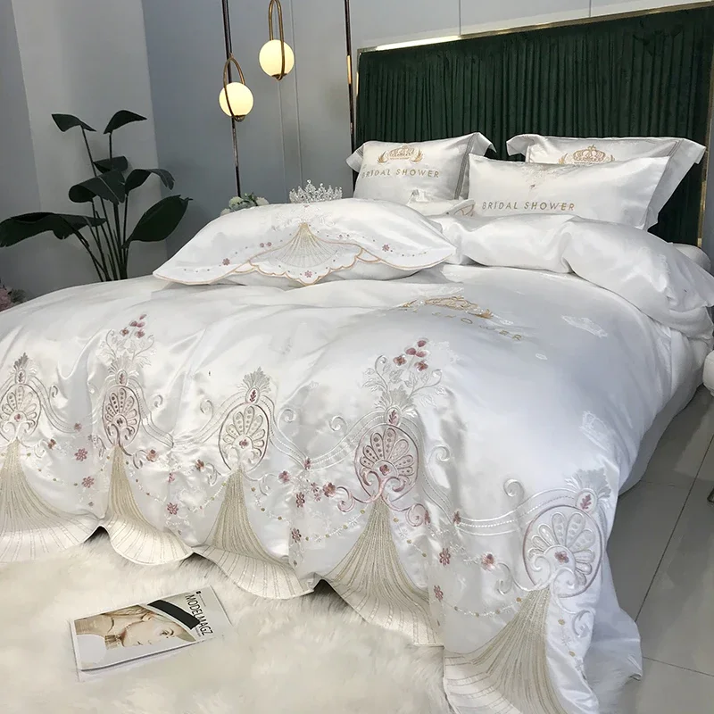 Фото Комплект постельного белья Euro Linen, хлопковое пододеяльник, простыня с вышивкой, постельное белье, комплект постельного белья для спальни, двойная простыня, пододеяльник №1