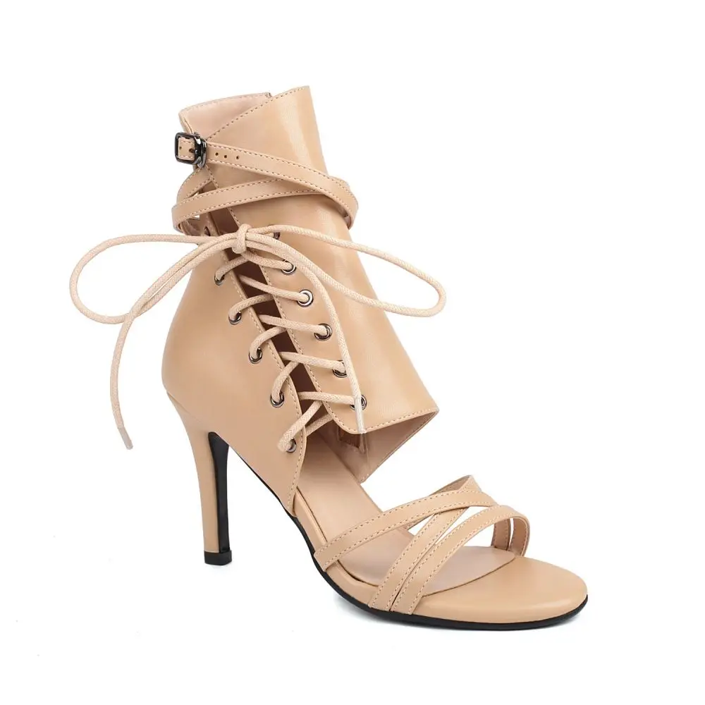 Womens high heel sandals summer new styles womens sandals Fashion cross tied up open toe zip women shoes small size and big size