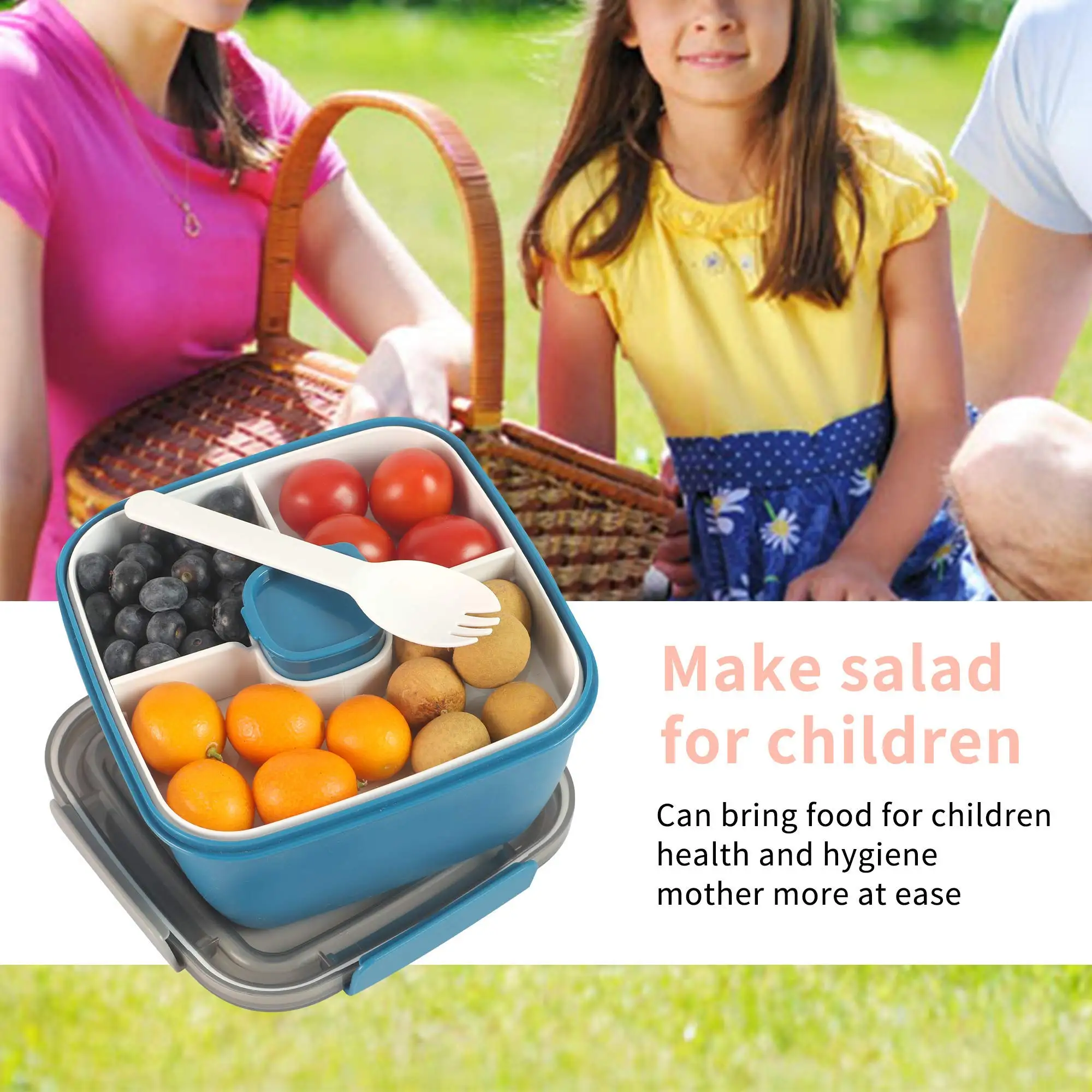 Контейнер для хранения салата с 3 отделениями коробка бенто со съемным подносом и