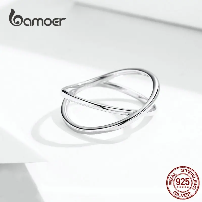 Женское Двухслойное кольцо Bamoer модное простое из стерлингового серебра 925 пробы