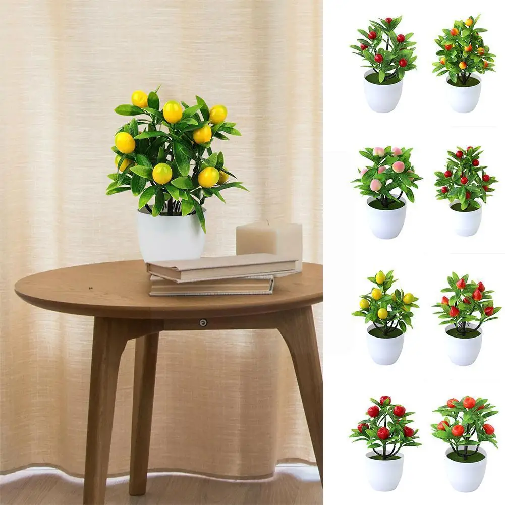

Lemon Peach Fruits Fake Plants Potted Artificial Flowers For Home Party Garden Decoration Living Rooms Balconies Christmas O0c9
