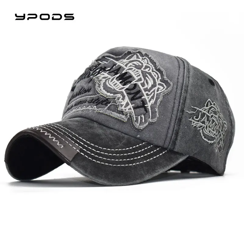 

Tiger Head Embroidered Sun Visor Hat Women's Baseball Hat Old Cotton Washed Men's Outdoor Casual Flat Tongue Hat