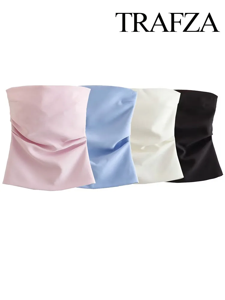 Женский укороченный топ без рукавов TRAFZA модный однотонный с плиссированным