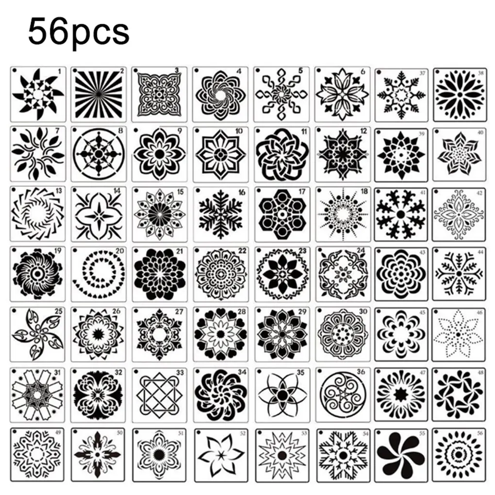 

Mandala Stencils Template Set Dot Painting Hollow Stencil for Rock Stone Wall DIY Drawing Art Projects 56Pcs