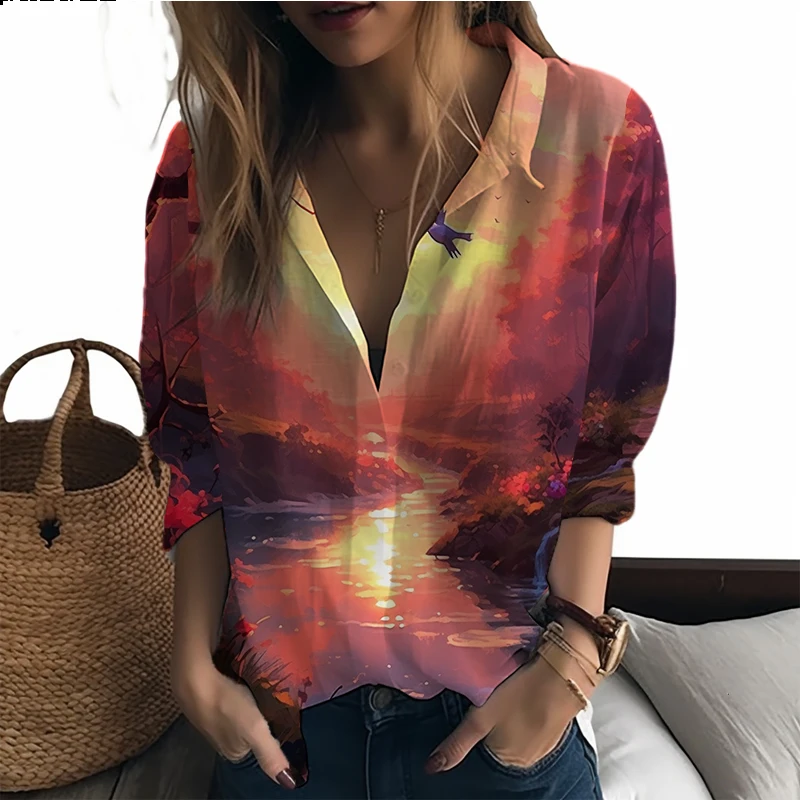 

New Ladies Shirt Fantasy Valley 3D Printing Ms. Shirts Leisure Style Women's Shirts Fashionable Street Loose Lady Ladies Shirts