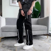 blackwhite casual pants men fashion zipper straight pants mens japanese streetwear loose hip hop wide leg pants mens trousers