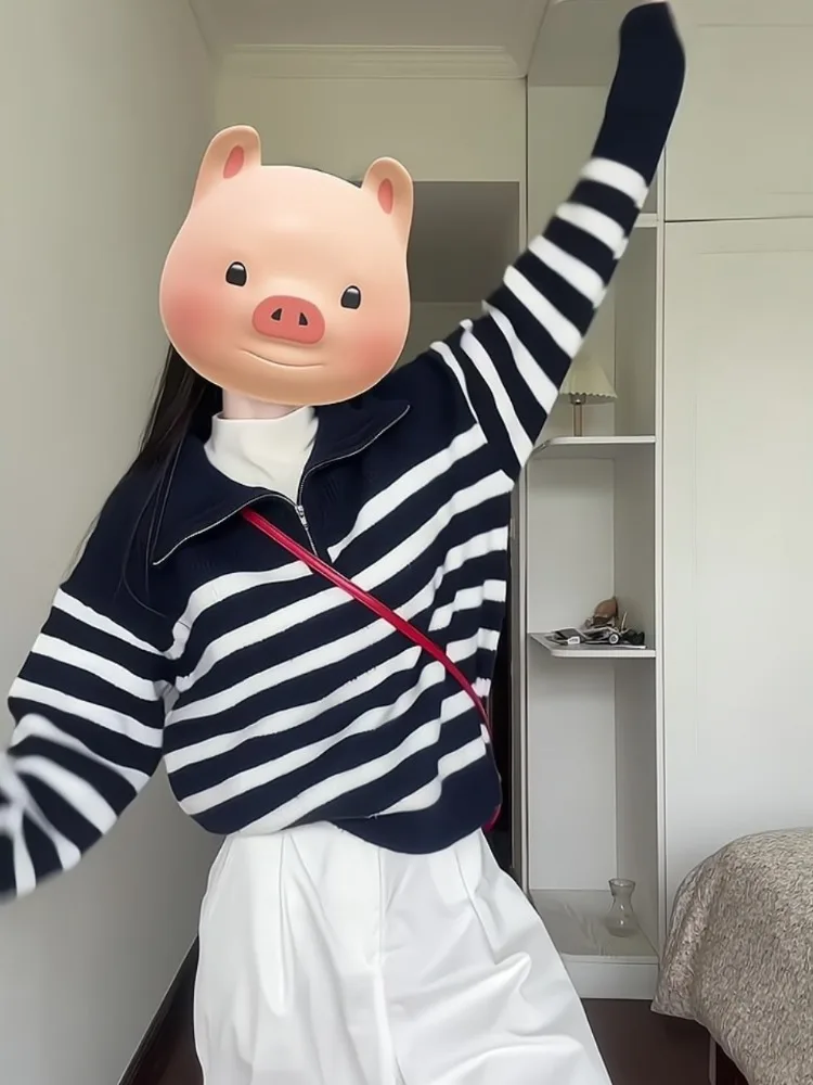 Mela Blue Wear контрастного цвета в полоску пуловер на молнии женский зимний супер