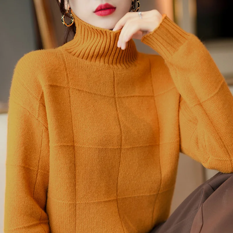 Loose High Neck Women Sweaters 100% Pure Wool Knitted Pullovers 2022 Winter Warm Thick Jumpers Female 7Colors Merino Woolen Top enlarge