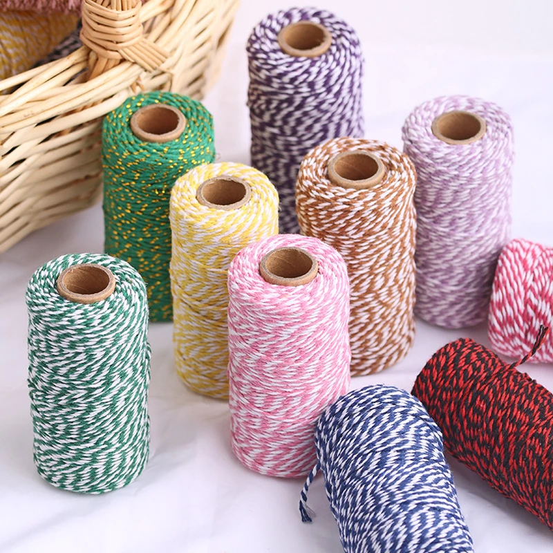 

2pcs 100m Pure Cotton Twisted Cord Rope Crafts Macrame Artisan String baker twine Multicolor Cotton Linen Rope Home Textiles